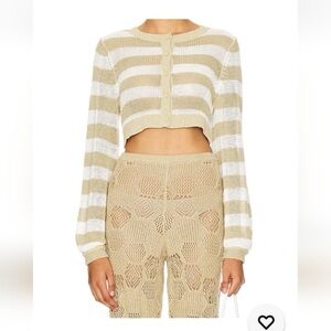 NWT WeWoreWhat Women's Striped Crochet Cardigan Crop Knit Top M $98